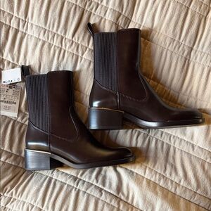 NWT Size 36 Zara Dark Brown Leather Boots